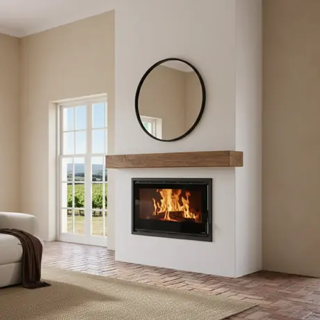 Carbel i100 wide panoramic wood fireplace insert with double glass